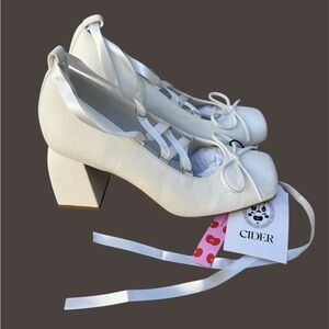 Cider White Ribbon Block Heels